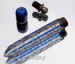 Victorian Blue Guilloche Enamel Silver Top Bullet Shape Scent Perfume Bottle