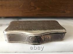 Victorian Collectible Antique Silver Snuff Box Engraved Gothic Architecture