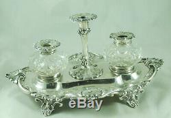 Victorian Crested Silver Inkstand Daniel & Charles Houle London 1863 BDZX