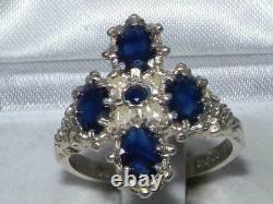 Victorian Design Solid English Sterling Silver Natural Sapphire Ring