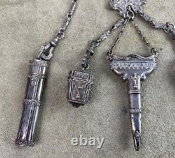 Victorian ENGLISH STERLING SILVER SEWING CHATELAINE 1870s