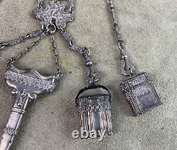 Victorian ENGLISH STERLING SILVER SEWING CHATELAINE 1870s