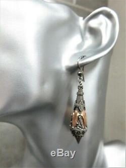 Victorian Etruscan Revival Solid Silver & Gold Drop Earrings. Xeod