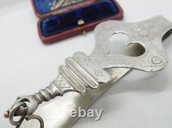 Victorian French Sterling Silver Chatelaine Sewing Clip Heart Form Antique c1860