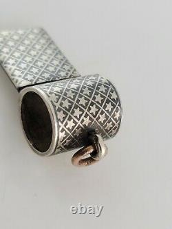 Victorian French Sterling Silver & Niello Enamel Whistle Pendant with star pattern