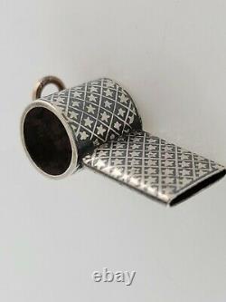 Victorian French Sterling Silver & Niello Enamel Whistle Pendant with star pattern