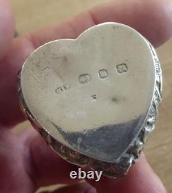 Victorian Heart Shape Antique Solid Sterling Silver Pill Box Dates C1896