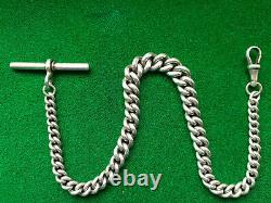 Victorian Heavy GRADUATED Sterling Silver Albert Pocket Watch Chain T-Bar