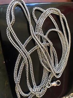 Victorian Long Solid Sterling Silver Muff-Guard Or Flapper Chain, 56 Inch, 47g