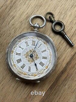 Victorian Ornate Solid Silver Dial Pocket Fob Watch c1900