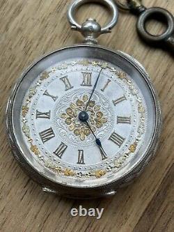 Victorian Ornate Solid Silver Dial Pocket Fob Watch c1900