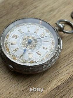 Victorian Ornate Solid Silver Dial Pocket Fob Watch c1900