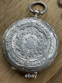 Victorian Ornate Solid Silver Dial Pocket Fob Watch c1900