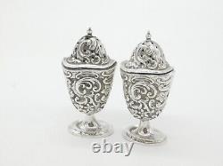 Victorian Pair of Sterling Silver Floral Pattern Salt & Pepper Shakers 1894