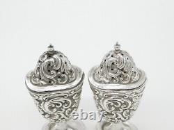 Victorian Pair of Sterling Silver Floral Pattern Salt & Pepper Shakers 1894