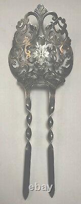 Victorian Pierced & Etched Sterling Silver Hair Pin Comb