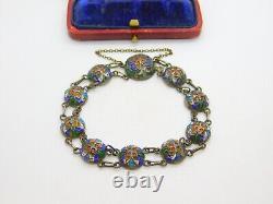 Victorian Russian Sterling Silver Colourful Enamel Floral Panel Bracelet c1880