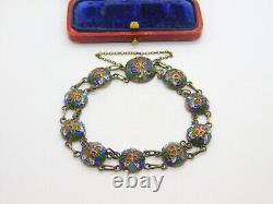 Victorian Russian Sterling Silver Colourful Enamel Floral Panel Bracelet c1880