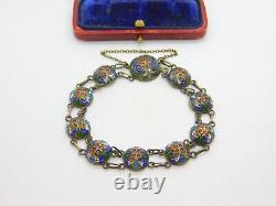 Victorian Russian Sterling Silver Colourful Enamel Floral Panel Bracelet c1880