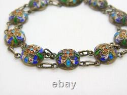 Victorian Russian Sterling Silver Colourful Enamel Floral Panel Bracelet c1880