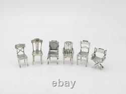 Victorian Set of Six Silver Plated Menu Holders in Mixed Chair Form c1900