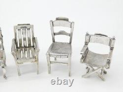 Victorian Set of Six Silver Plated Menu Holders in Mixed Chair Form c1900