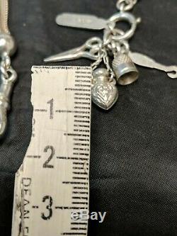 Victorian Silver Antique Double Albert Watch Chain/Albertina Fob Bracelet charms