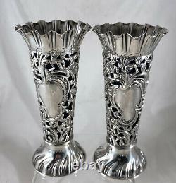 Victorian Silver & Blue Glass Posy Vases JD&S Sheffield 1900 13.8cm AEZX