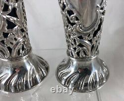 Victorian Silver & Blue Glass Posy Vases JD&S Sheffield 1900 13.8cm AEZX