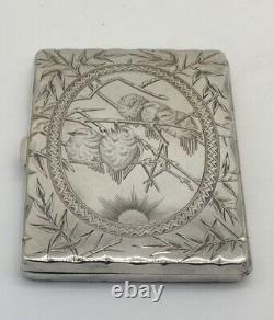 Victorian Silver Card Case/aide De Memoire Pictorial Of Birds Hm Bham 1878