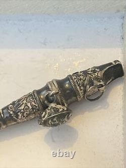 Victorian Silver Coral Baby Infant Rattle Whistle Soother