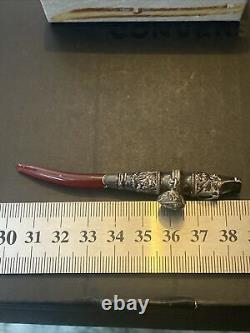 Victorian Silver Coral Baby Infant Rattle Whistle Soother
