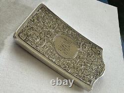 Victorian Silver Curved Card Case Engraved Acanthus Scroll Hallmark B'ham 1894