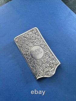 Victorian Silver Curved Card Case Engraved Acanthus Scroll Hallmark B'ham 1894