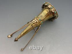 Victorian Silver Gilt Posy Holder Set with Turquoise Beads Alexander Macrae 1867