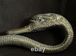 Victorian Silver Gilt Walking Stick / Parasol Handle In The Form Of A Swan. 1885