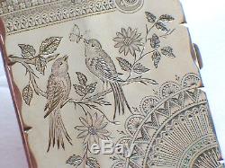 Victorian Silver Japanese Crane Fan Bird Flower Butterfly Design Card Case