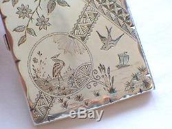 Victorian Silver Japanese Crane Fan Bird Flower Butterfly Design Card Case