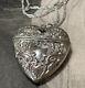 Victorian Silver Locket Pendant Box Necklace And Long 64cm Silver Chain 20 Grams