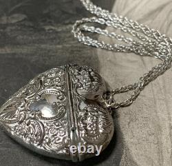 Victorian Silver Locket Pendant Box Necklace and long 64cm Silver Chain 20 grams