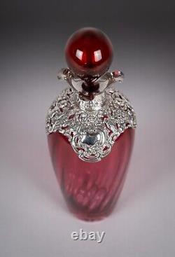 Victorian Silver Mounted Cranberry Glass Decanter by Mitchell Bosley & Co