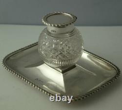 Victorian Solid Silver Desk Stand Inkwell London 1895