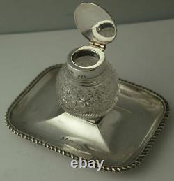 Victorian Solid Silver Desk Stand Inkwell London 1895