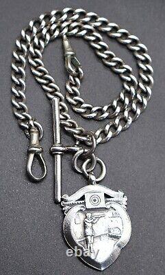 Victorian Solid Silver Double Albert Chain Hallmarked Shooting Fob T-Bar