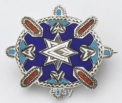 Victorian Solid Silver & Enamel Brooch 19th Century