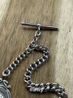 Victorian Solid Silver Graduated Pocket Watch Albert Chain + Fob C1900