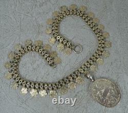 Victorian Solid Silver Locket and Choker Necklace Chain 17 1/2 Long