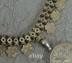 Victorian Solid Silver Locket and Choker Necklace Chain 17 1/2 Long