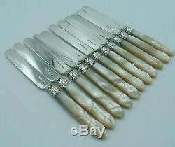 Victorian Solid Silver Mother of Pearl Dessert Cutlery Set 11 Knives 12 Forks