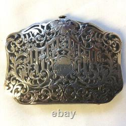 Victorian Solid Silver Open Work Filigree Inlay Coin Purse, Original Silk Lined